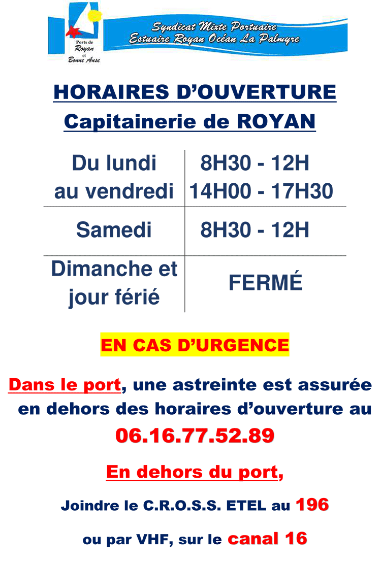 horaires capitainerie port de Royan